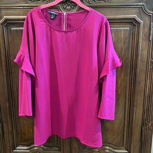 Alfani Blouse with ruffle overlay on sleeve and zipper back detail